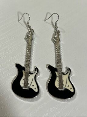 Black and Cream Electric Guitar Dangle Earrings